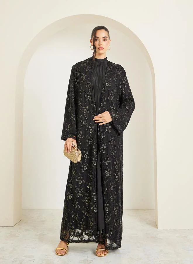 Amirah Women Black Lace Abaya with Lining
